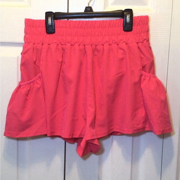 Love Tree Womens Hot Pink High Waisted Flowy Athletic Shorts W/ Pockets Lg - Picture 5 of 8